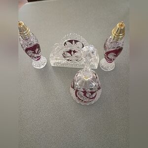 VTG HOFBAUER BYRDES CRYSTAL BELL, SALT & PEPPER SHAKER ,‎ NAPKIN HOLDER